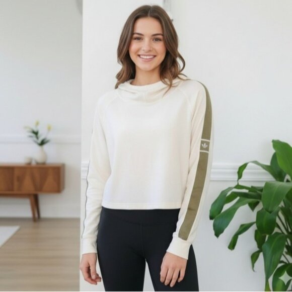 Converse Ivory/gold Cropped Cotton French Terry Pullover Hoodie  Womens SP - Picture 1 of 13